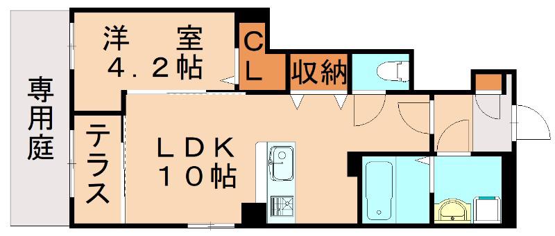 ボンシャンス楠木(1LDK/1階)の間取り写真
