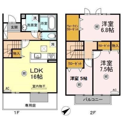 フローラ本城 C棟(3LDK/1階)の間取り写真