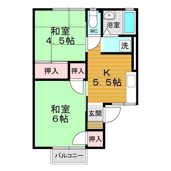 スワンF(2K/2階)の間取り写真