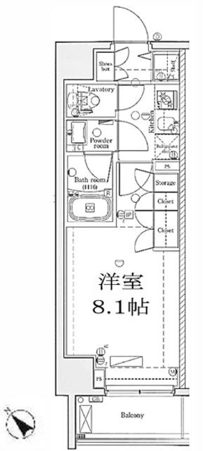 DIPS西川口(1K/4階)の間取り写真