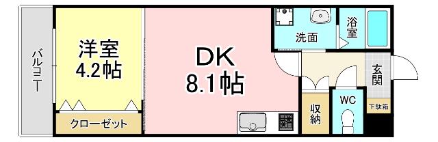 ギャラクシーヴィーラブライト(1DK/14階)の間取り写真