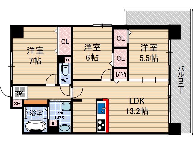 リバーフィールド茨木(3LDK/5階)の間取り写真