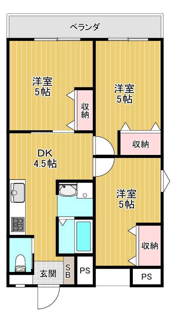 グレートヒルズ5番館(3DK/1階)の間取り写真
