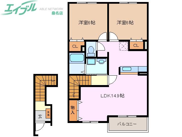 カーサエテルノ(2LDK/2階)の間取り写真