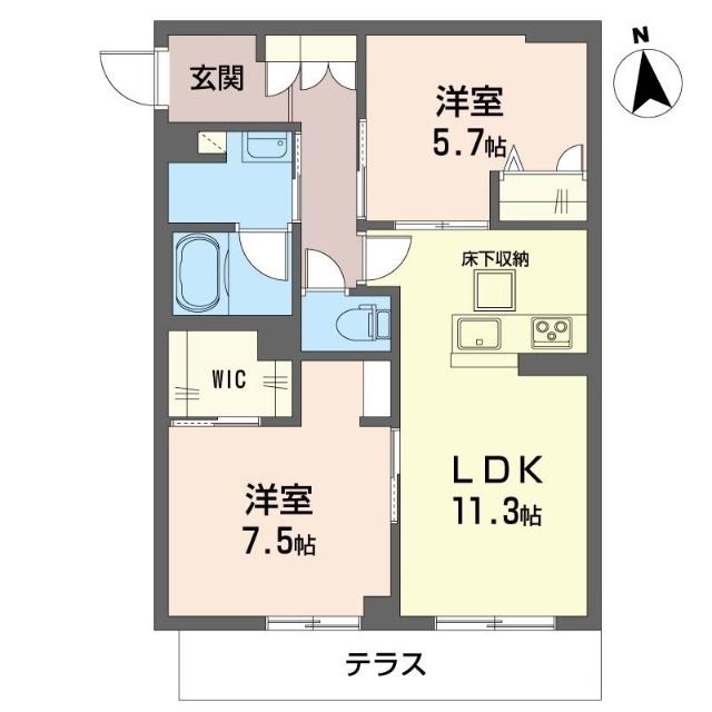 シャーメゾン湘南茅ヶ崎香川(2LDK/1階)の間取り写真