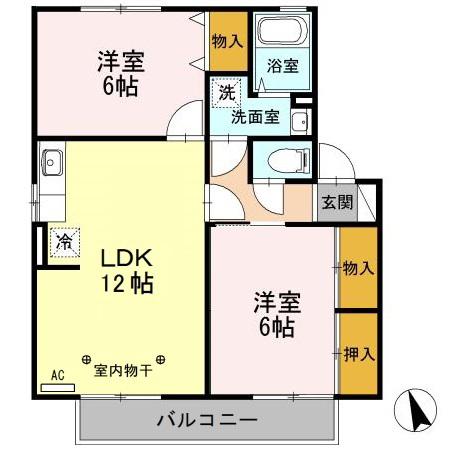 セジュールしんきょうA棟(2LDK/2階)の間取り写真