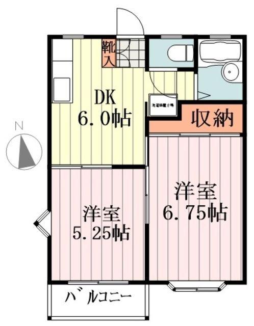 メゾンソリアード(2DK/2階)の間取り写真