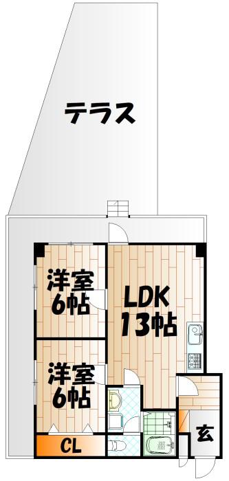 天神島スカイマンション(2LDK/1階)の間取り写真