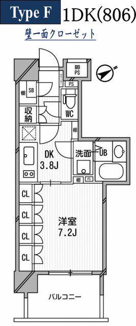 ライオンズシティ白金高輪(1DK/6階)の間取り写真