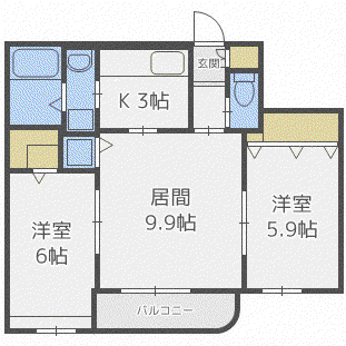 グランメール平和通6A(2LDK/2階)の間取り写真