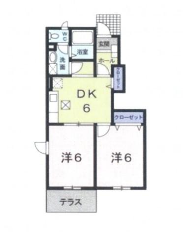 クレディ(2DK/1階)の間取り写真