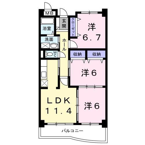 サンメゾンヒラソル(3LDK/4階)の間取り写真