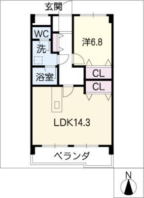 キャッスルメイ植田(1LDK/4階)の間取り写真