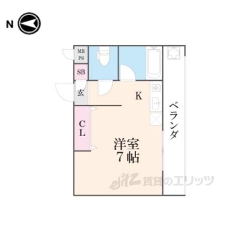 グランレブリー桂有栖川2 (1K/2階)の間取り写真