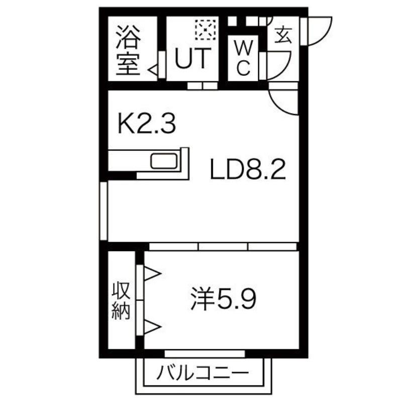 ブーローニュ旭ヶ丘(1LDK/4階)の間取り写真