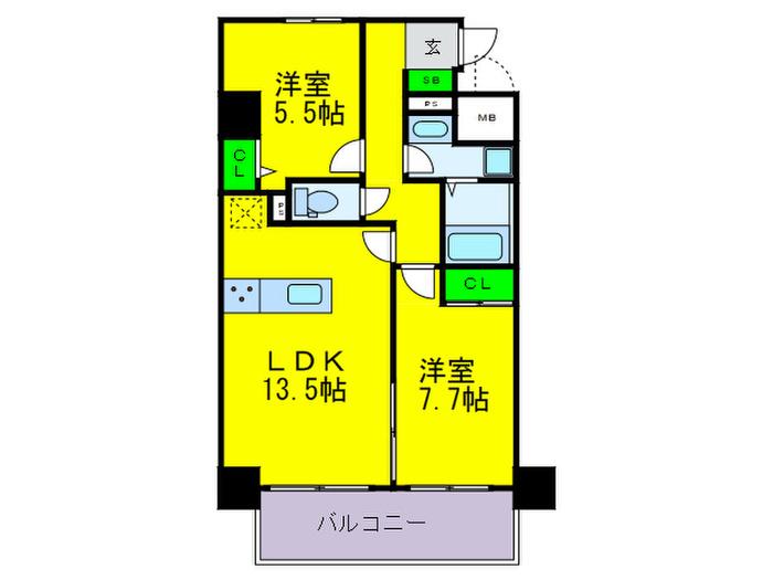 ネオクレンツ川西(2LDK/7階)の間取り写真