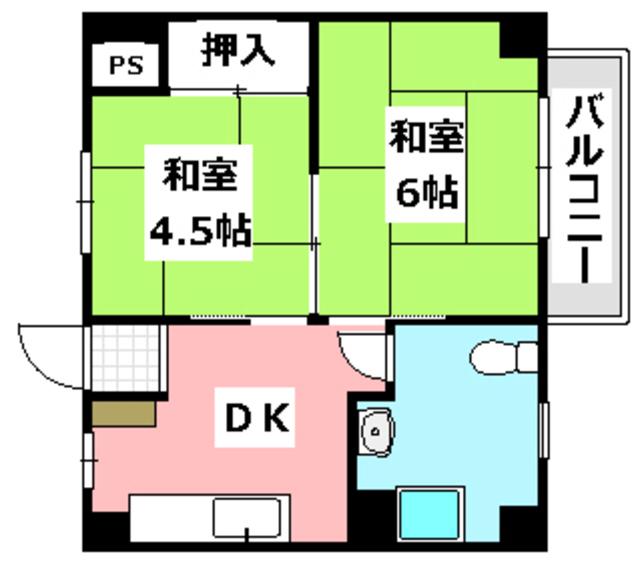 茨木グランドハイツ(2DK/7階)の間取り写真