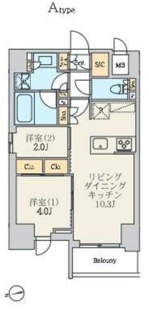 クレストコート北千住レジデンス(2LDK/8階)の間取り写真