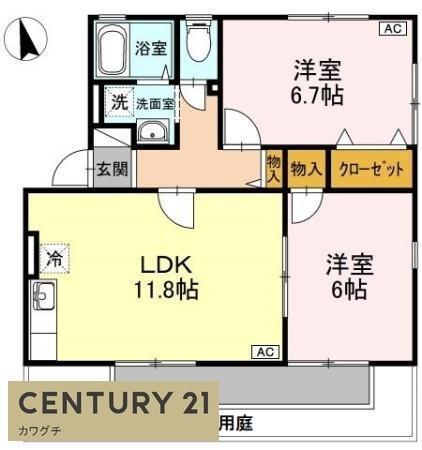 ハイカムール麻美B(2LDK/1階)の間取り写真