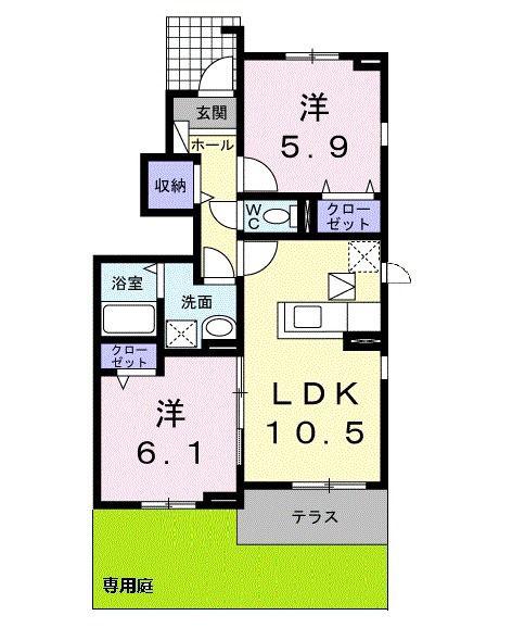 カンパニュール B(2LDK/1階)の間取り写真