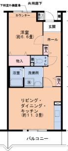 フレール芦屋朝日ヶ丘7号棟(1LDK/4階)の間取り写真