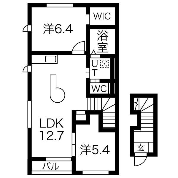 シャルメゾンA(2LDK/2階)の間取り写真