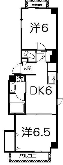 洗足池パインマンション(2DK/2階)の間取り写真