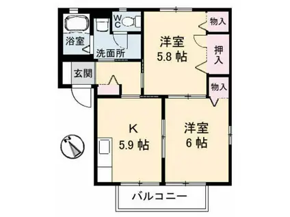 レイクサイド玉湯A(2K/2階)の間取り写真