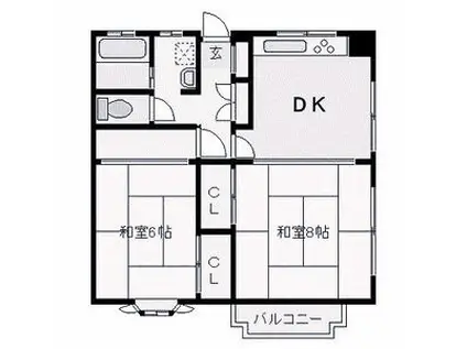 RHAPSODY IN BLUE(2DK/2階)の間取り写真