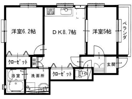 エスペランサ広野7号地(2DK/1階)の間取り写真