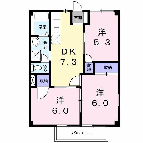 カレントハウスIIC(3DK/2階)の間取り写真