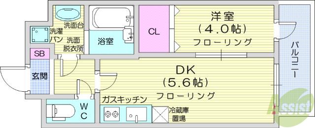 エルスタンザ子平町(1DK/2階)の間取り写真