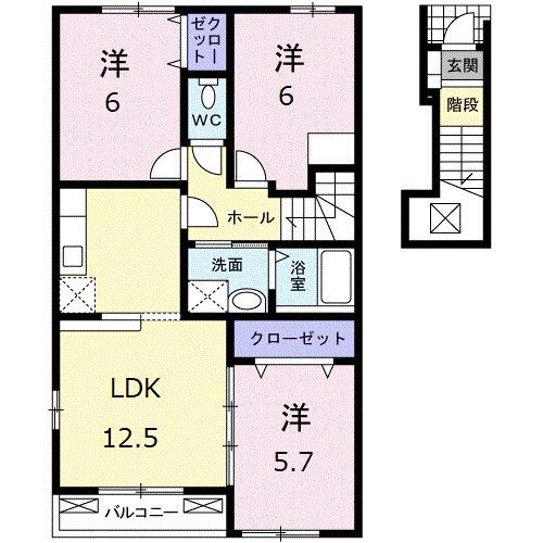スワン KITAMURA D(3LDK/2階)の間取り写真