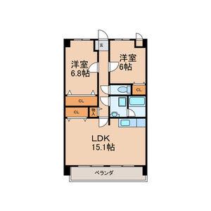 サンフラワー津福(2LDK/4階)の間取り写真