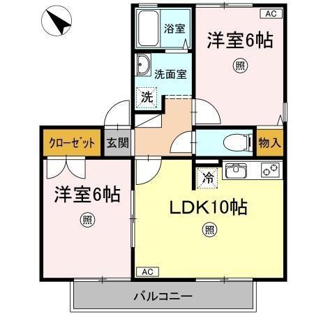 アドミレー樹太 C棟(2LDK/1階)の間取り写真