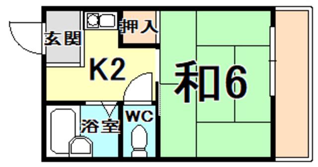 エレガンスハイツ武庫川(1K/1階)の間取り写真