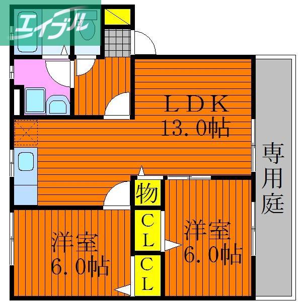ベリーオーライC(2LDK/1階)の間取り写真