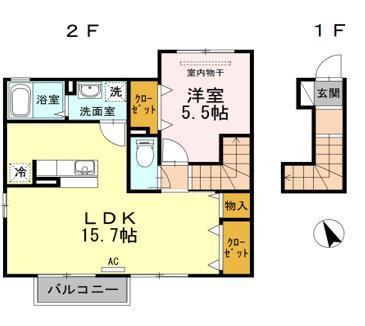 クレスタ(1LDK/2階)の間取り写真
