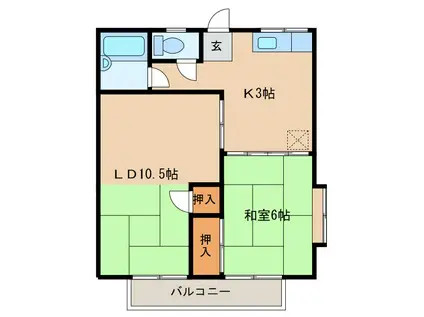 マルワレジデンス石下第二 C(1LDK/2階)の間取り写真