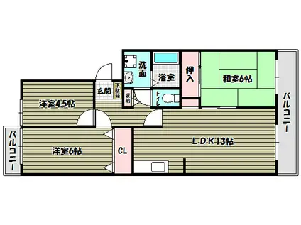 ユージィーコート巽(3LDK/3階)の間取り写真