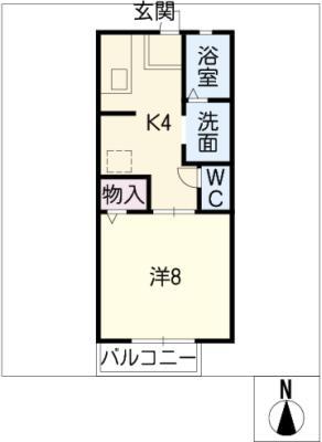 ホワイトスクエアII(1DK/2階)の間取り写真