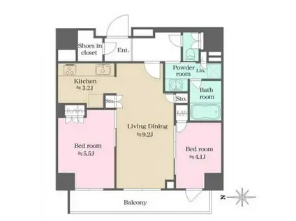 ウエリスアーバン錦糸町(2LDK/13階)の間取り写真