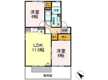 アコルデ B棟(2LDK/1階)の間取り写真