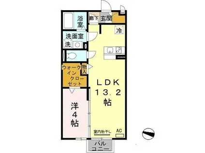 ラ・フォーレ名倉(1LDK/1階)の間取り写真