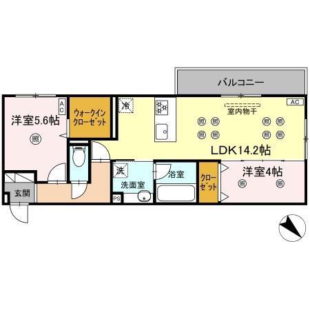 D-ROOM浅生(2LDK/2階)の間取り写真