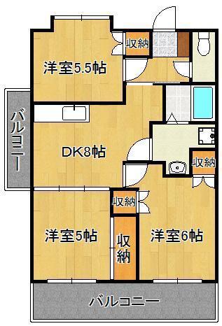 オークランドアサート木屋瀬(3DK/4階)の間取り写真