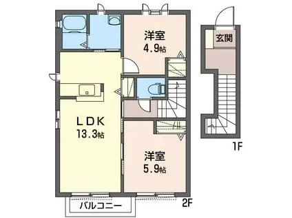 オレンジガーデンB(2LDK/2階)の間取り写真