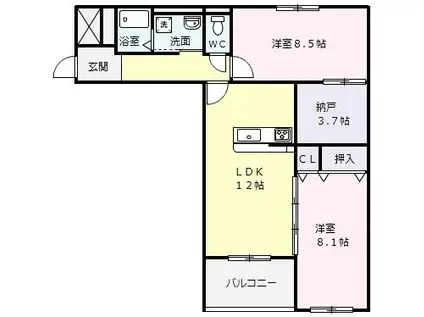 ラ・ペア幸水(2LDK/3階)の間取り写真