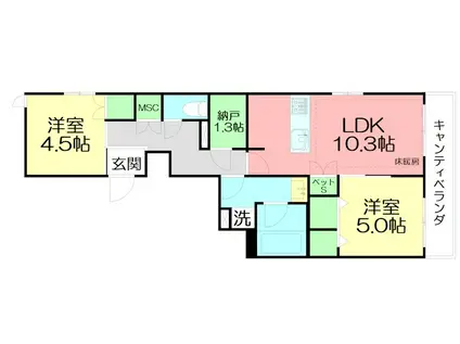 サウスERN-STROUTE33(2LDK/2階)の間取り写真