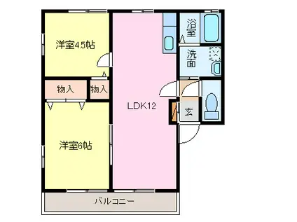 レトアDUO B棟(2LDK/1階)の間取り写真